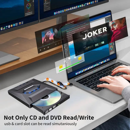 Laptop DVD Player USB C 3.0 Portable CD Burner with SD/TF Card Slot & 4 USB Ports Compatible with Mac, Windows, Linux